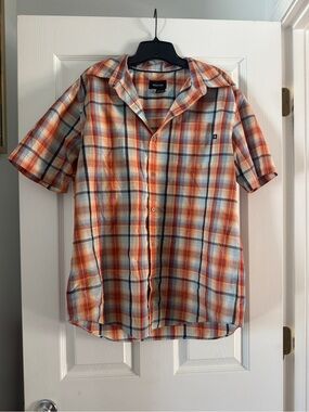 Marmot Orange and Cream Plaid Short-Sleeve Button-Down Shirt